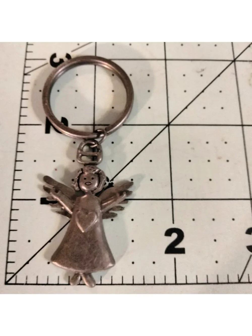 Angel Keychain Pewter Heart Charm Split Ring